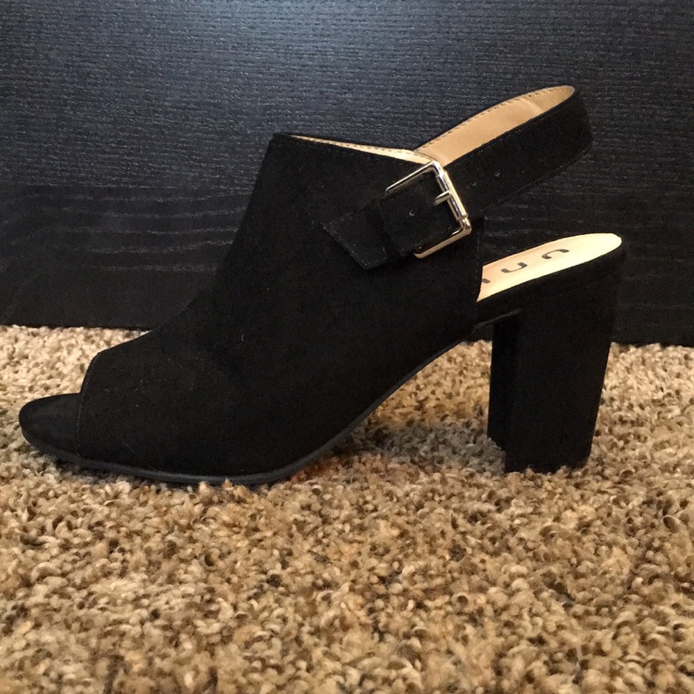 4in black suede wedge heel